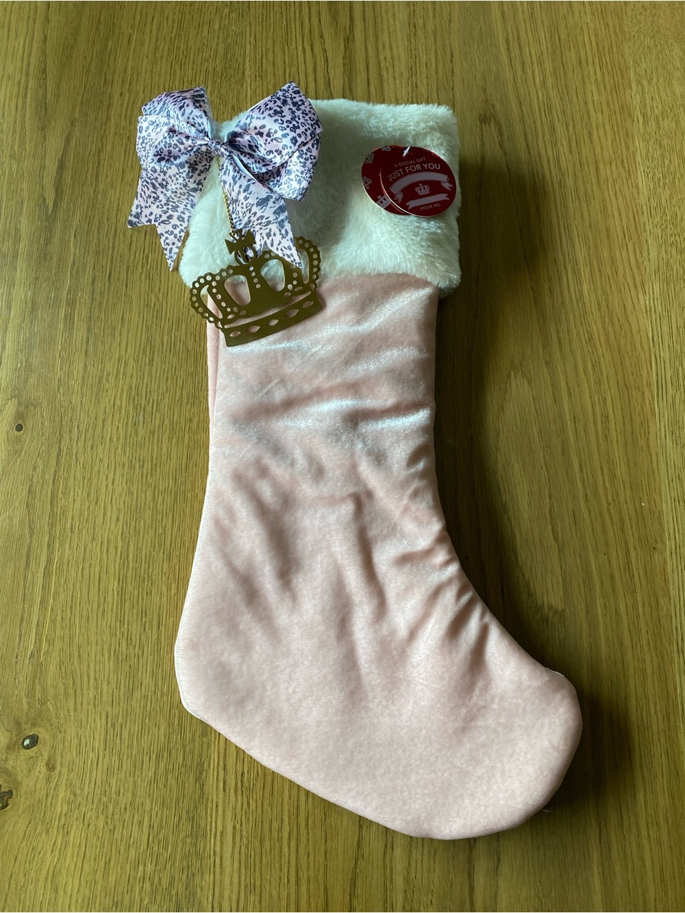 New✨Juicy Couture Pink Velvet Christmas Stocking Faux Fur Cuff, Animal Print Bow